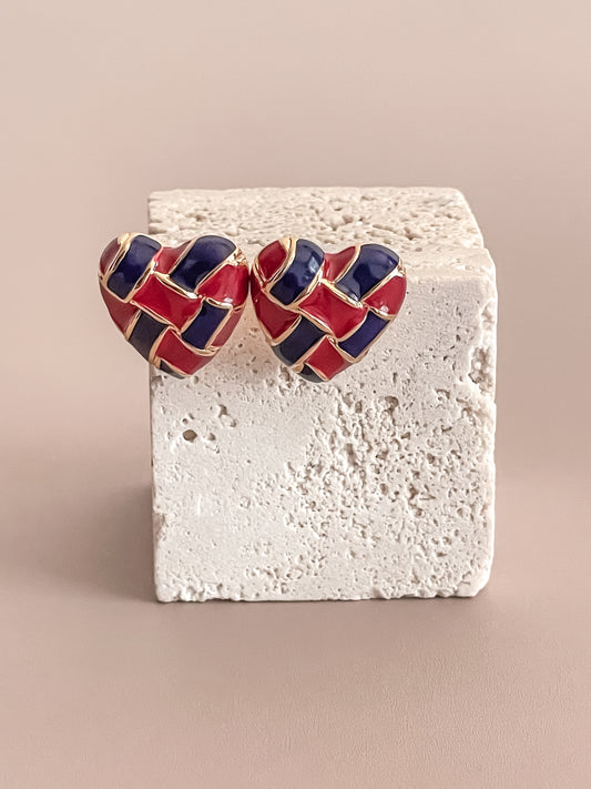 Red & Blue Woven Heart Earring