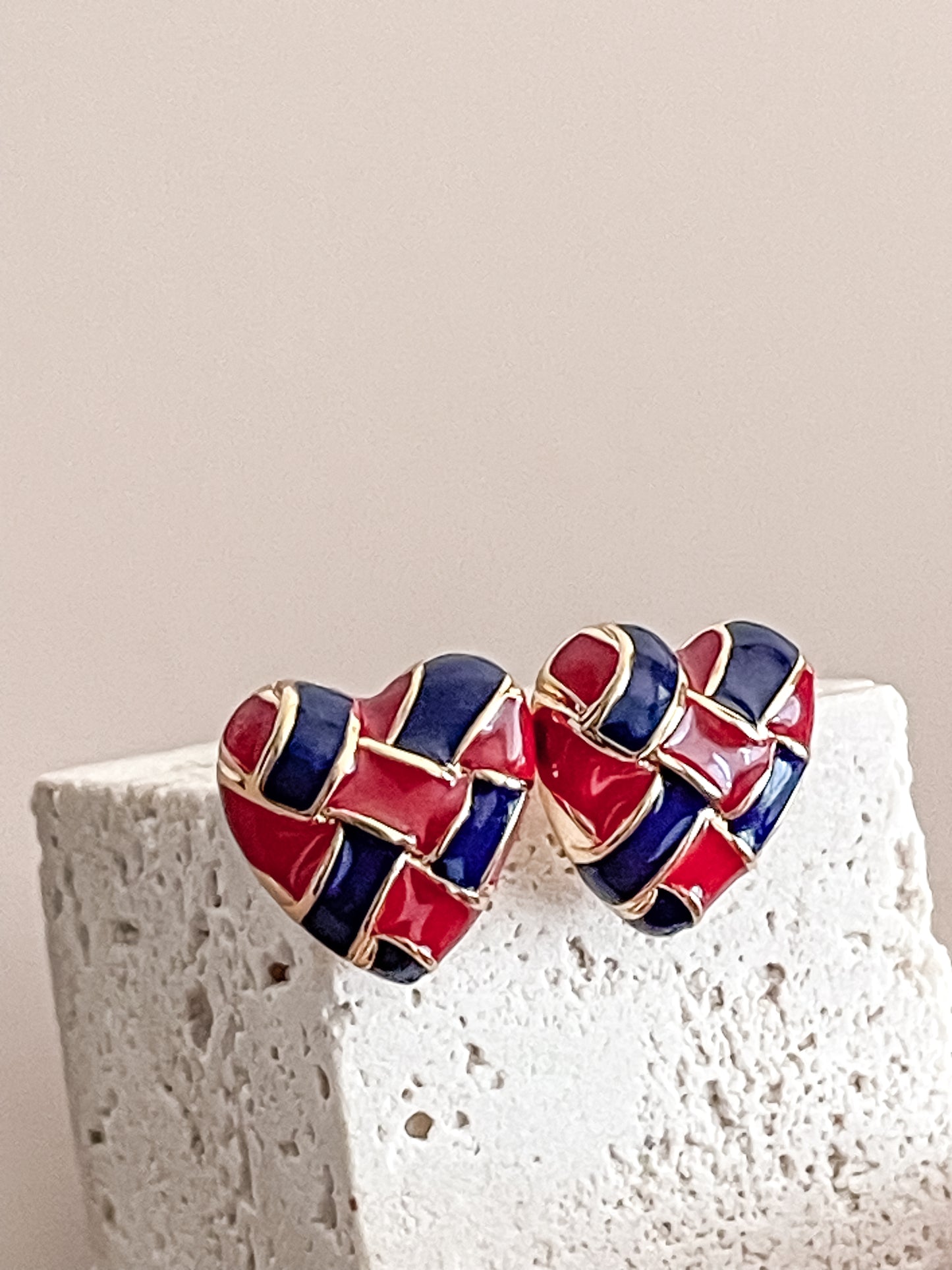 Red & Blue Woven Heart Earring