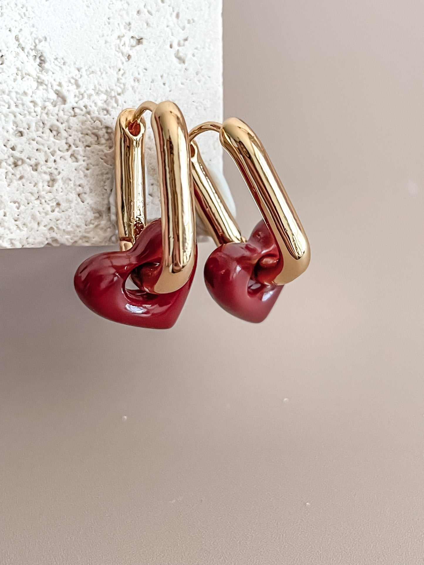 Enamel Red Heart Earrings