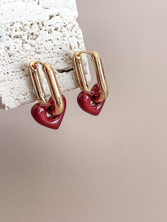 Enamel Red Heart Earrings
