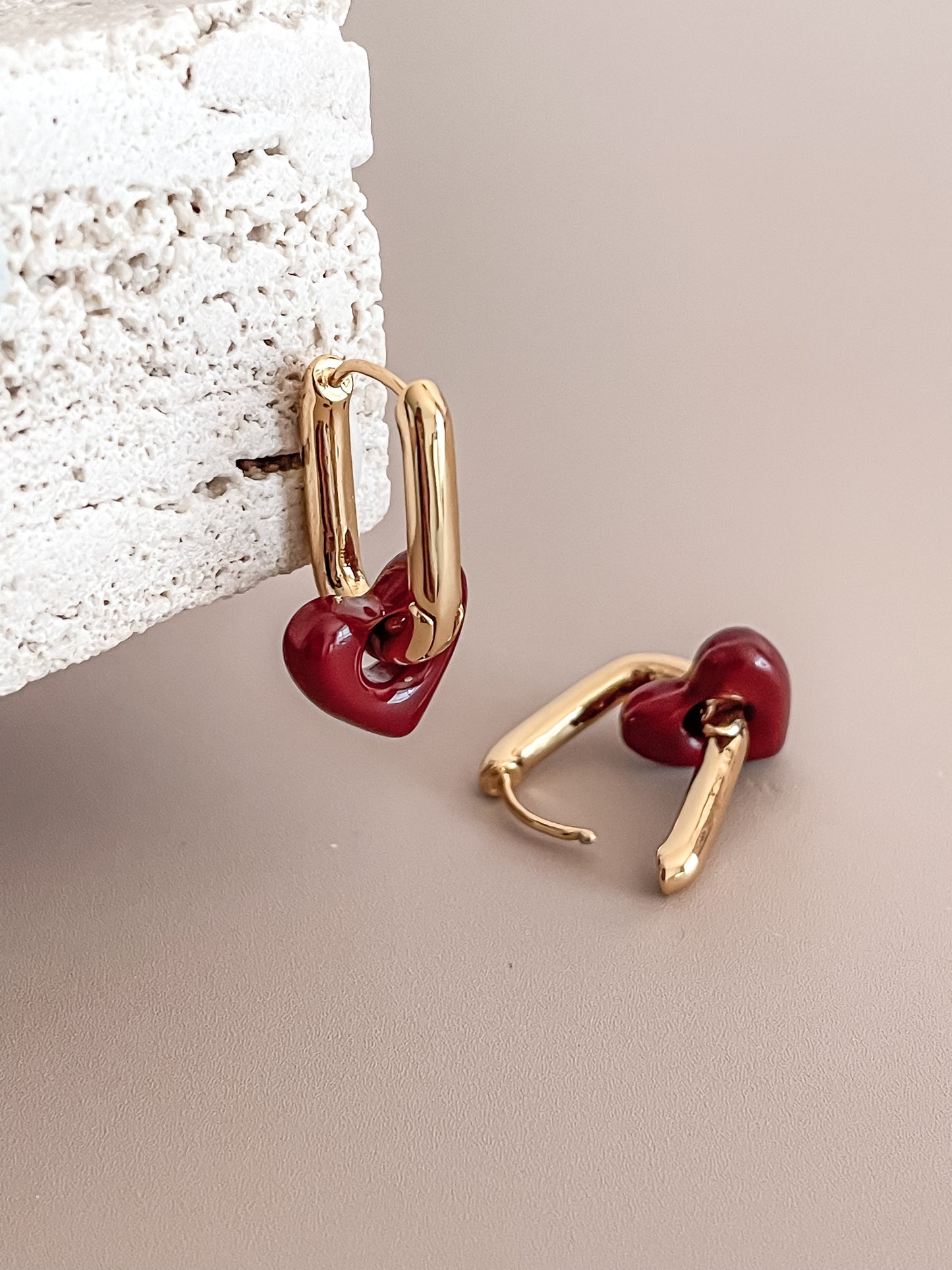 Enamel Red Heart Earrings