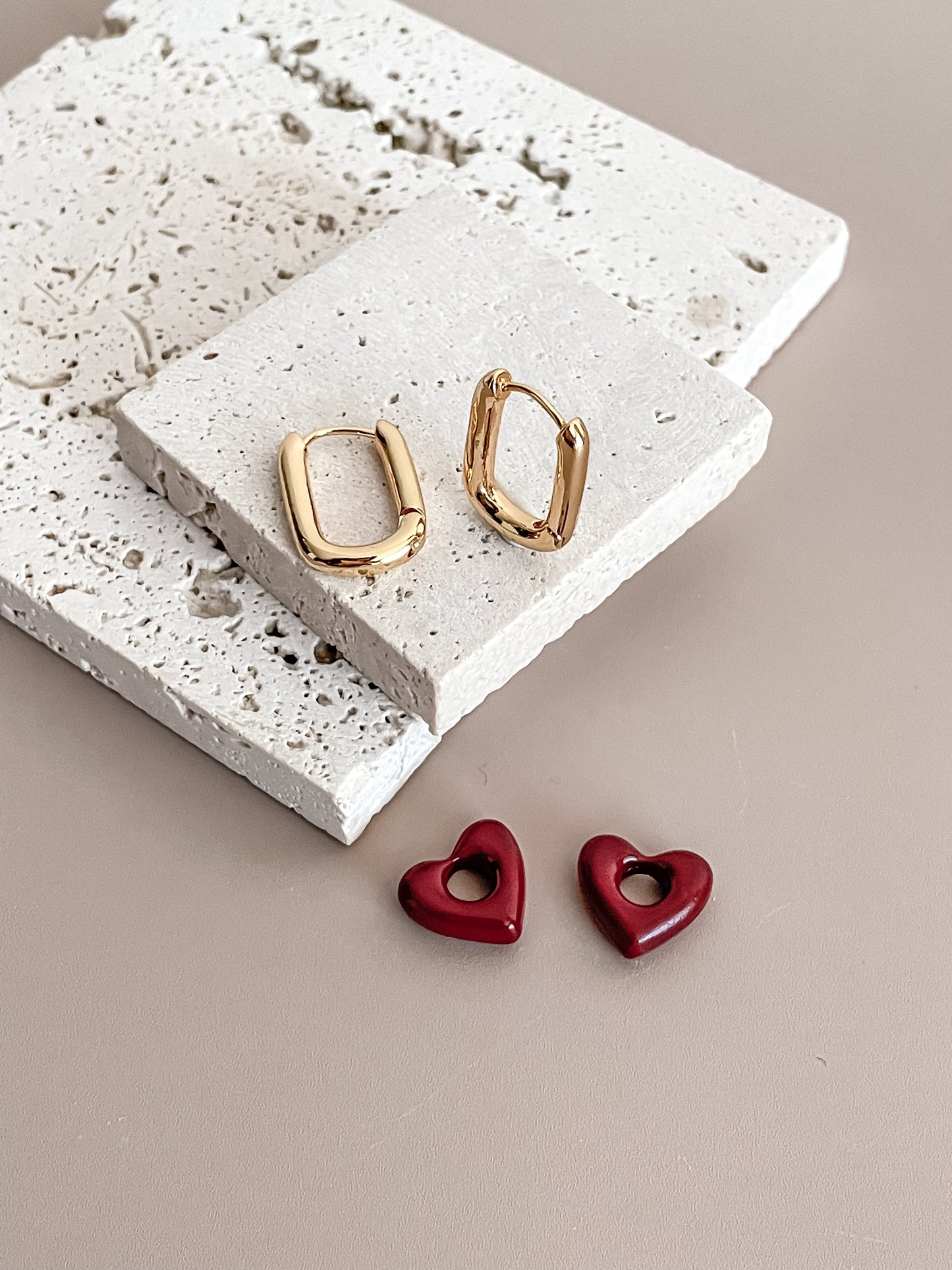 Enamel Red Heart Earrings