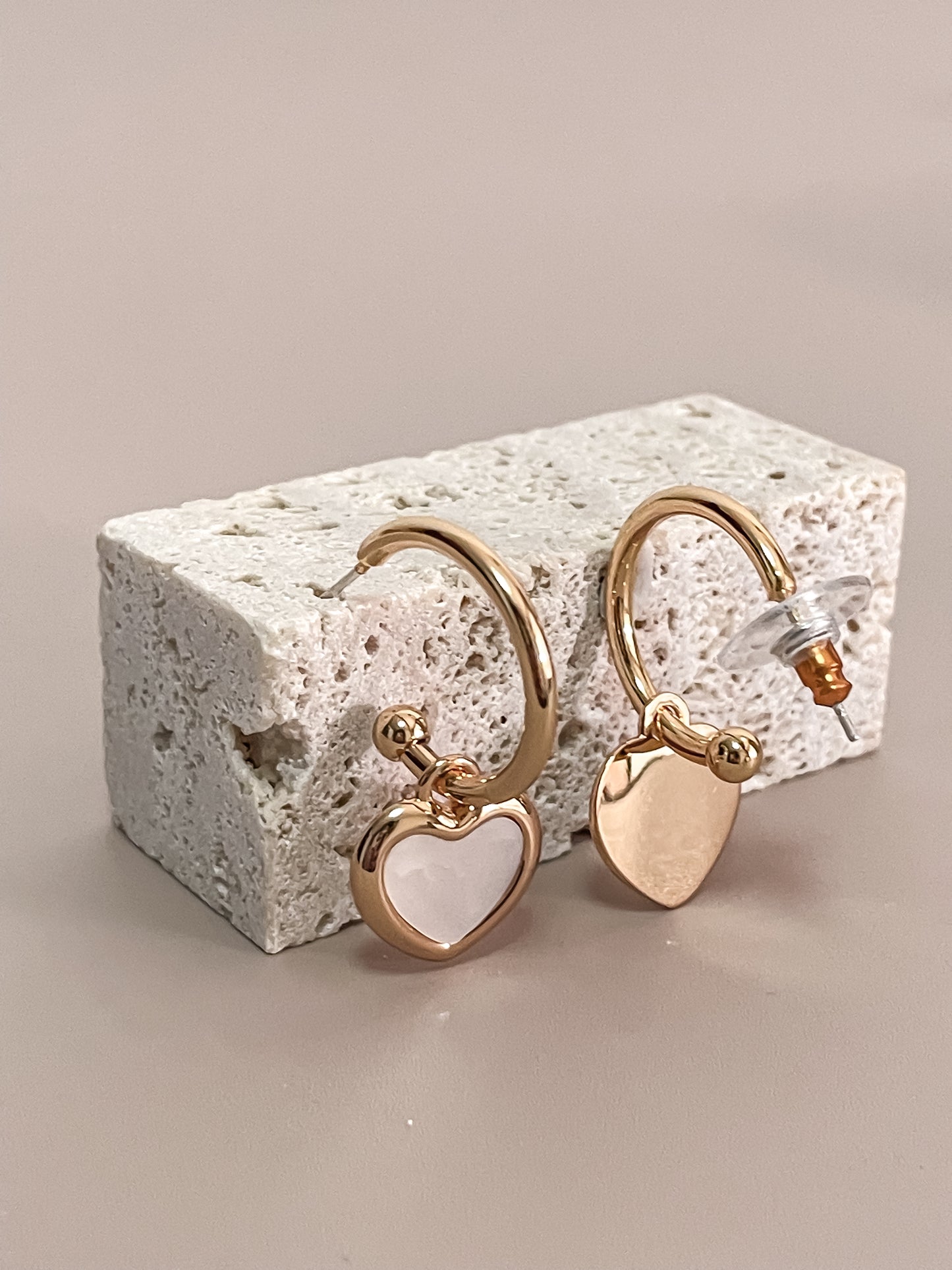 Mother of Pearl Heart C-shaped Hoop Earrings