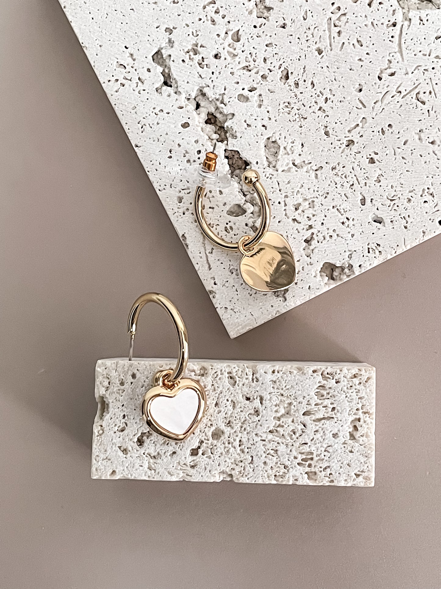 Mother of Pearl Heart C-shaped Hoop Earrings
