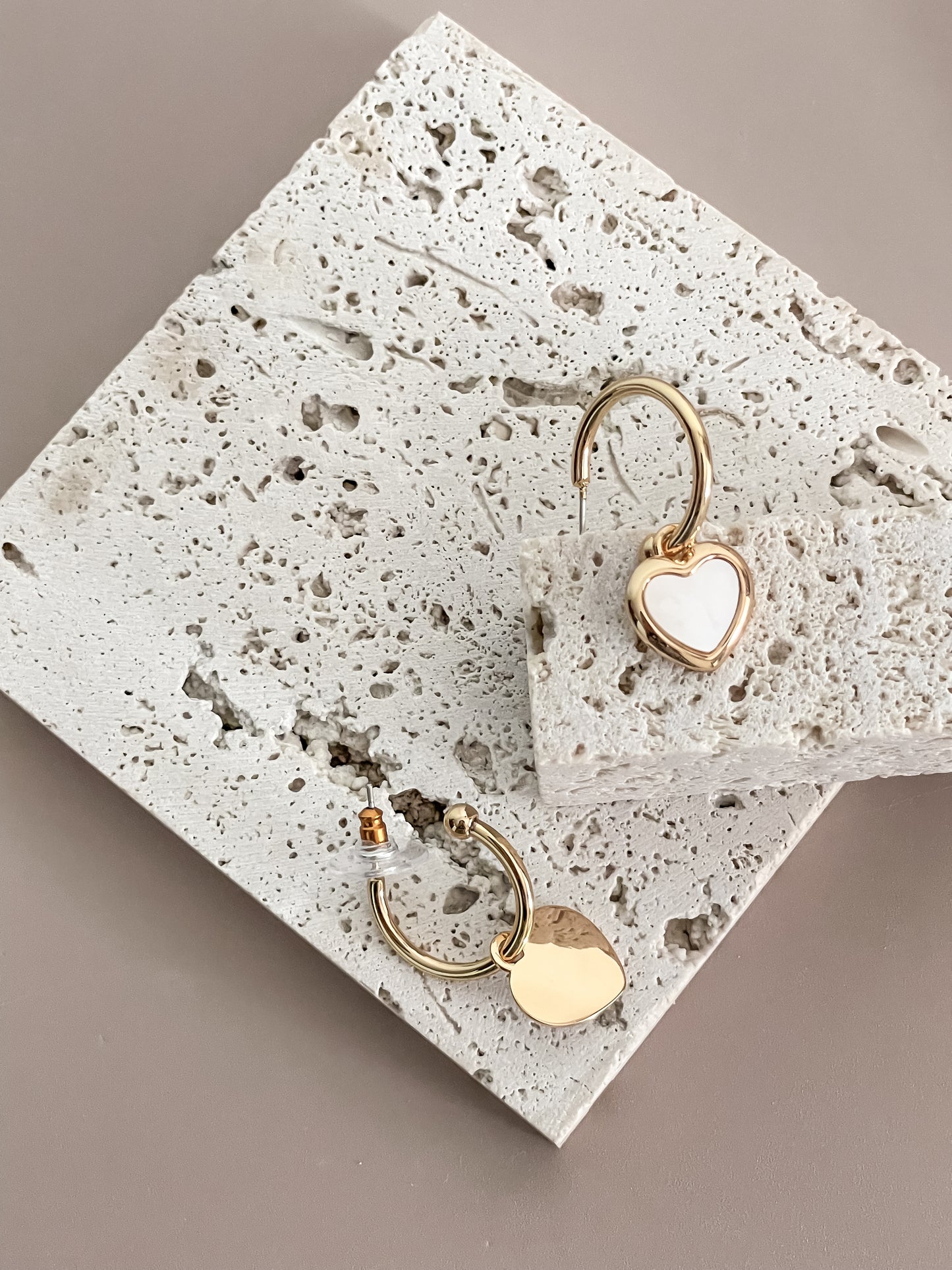 Mother of Pearl Heart C-shaped Hoop Earrings