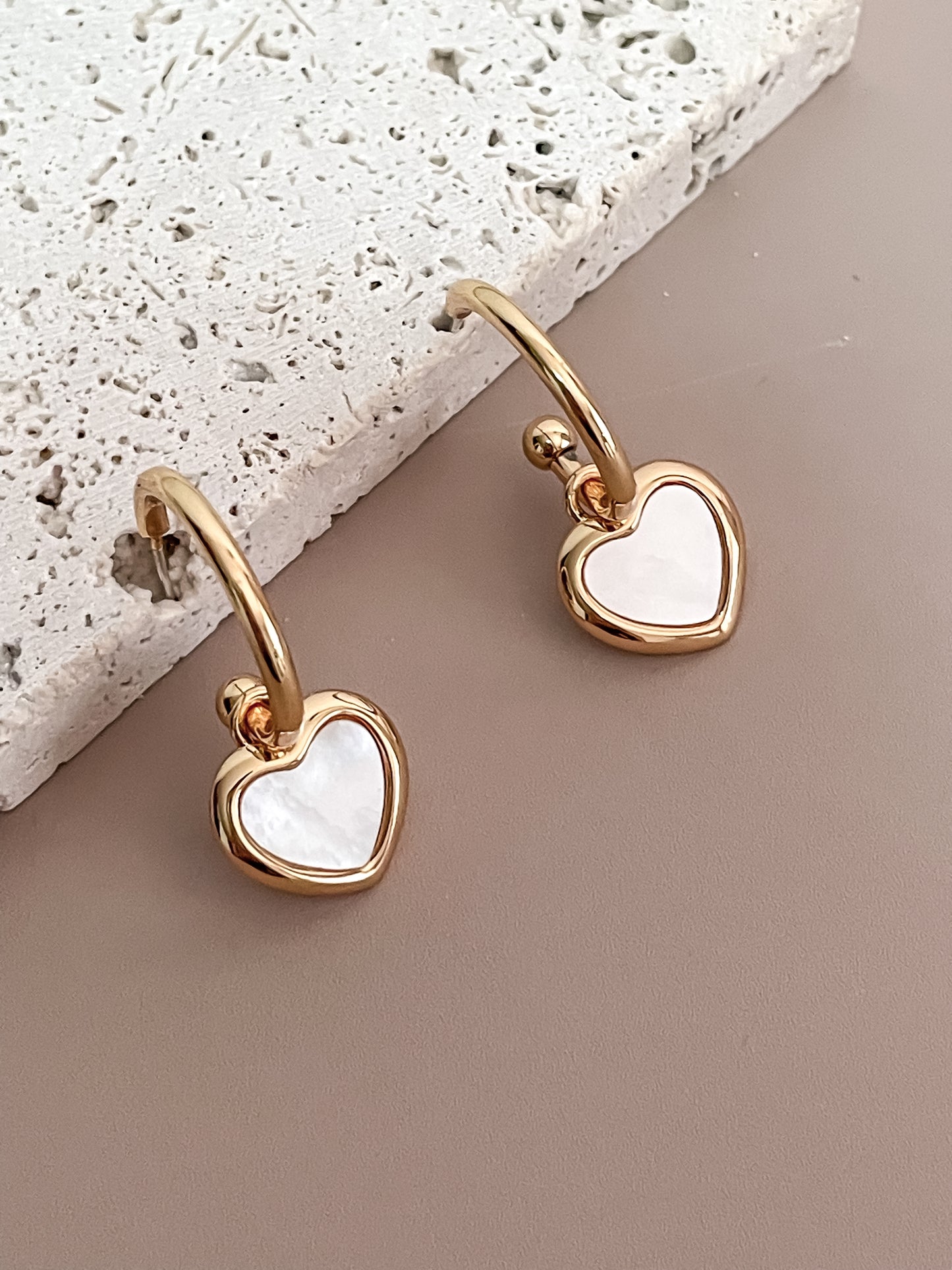 Mother of Pearl Heart C-shaped Hoop Earrings