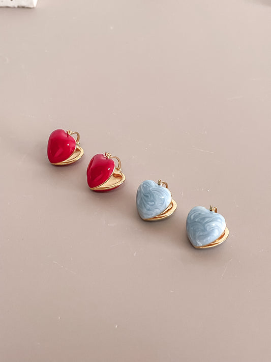 Enamel Glazed Heart Shaped Huggy Hoop Earrings