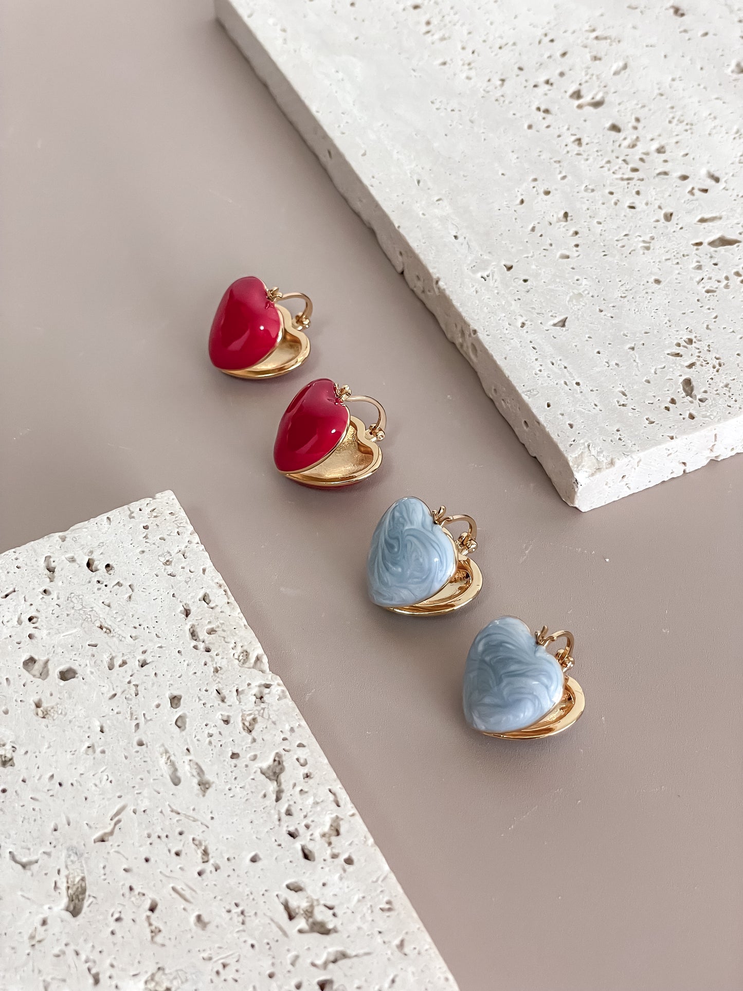 Enamel Glazed Heart Shaped Huggy Hoop Earrings