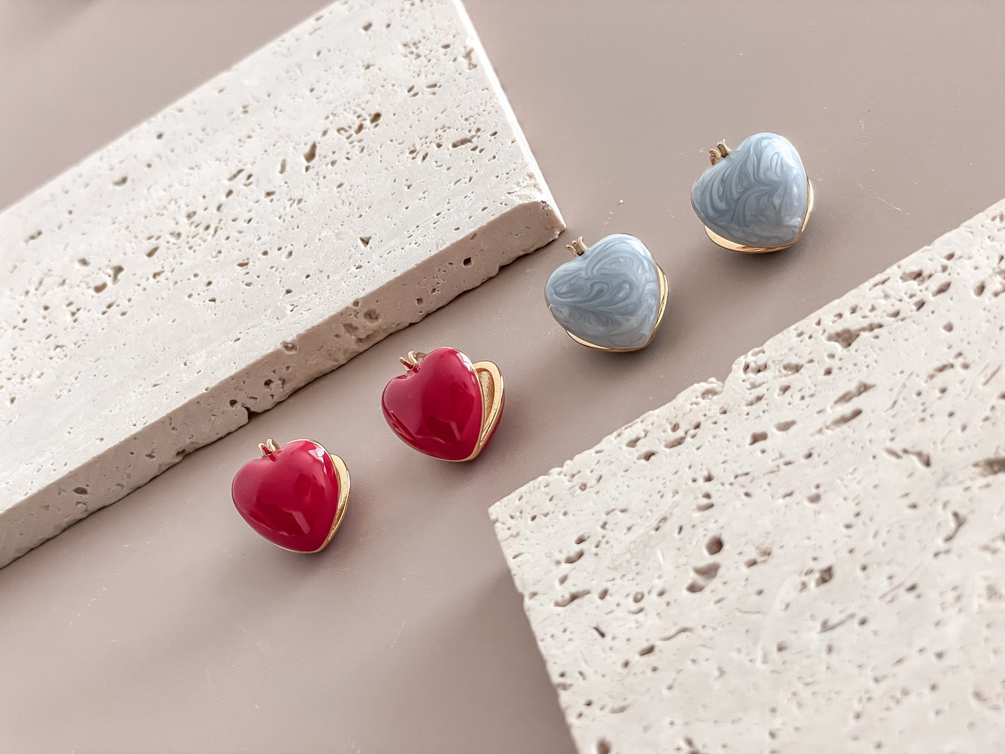 Enamel Glazed Heart Shaped Huggy Hoop Earrings