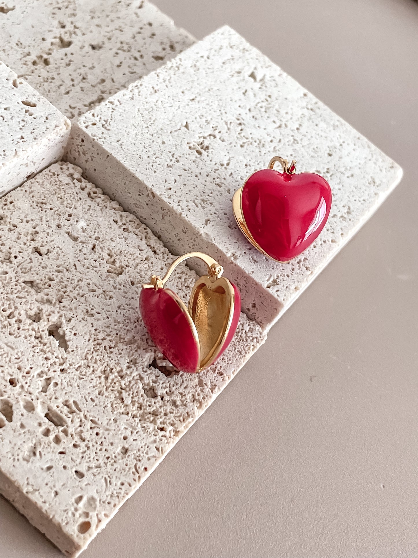 Enamel Glazed Heart Shaped Huggy Hoop Earrings