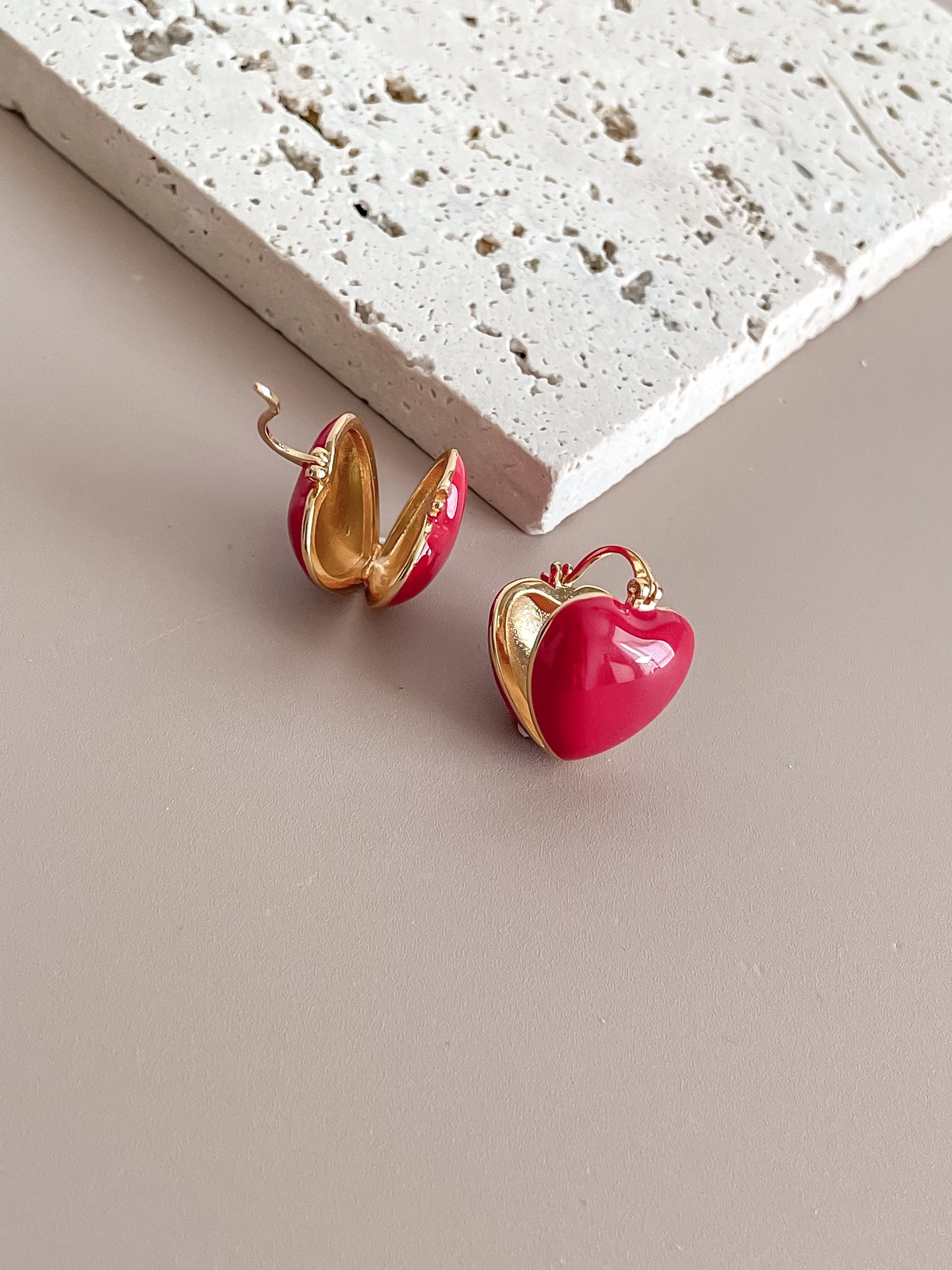 Enamel Glazed Heart Shaped Huggy Hoop Earrings