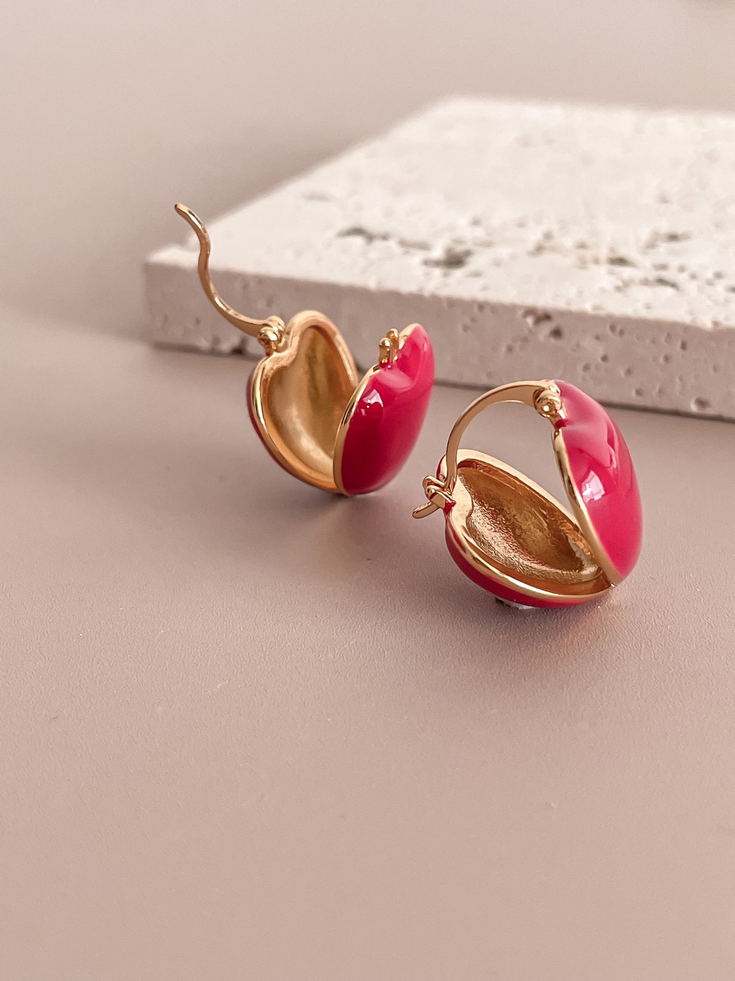 Enamel Glazed Heart Shaped Huggy Hoop Earrings