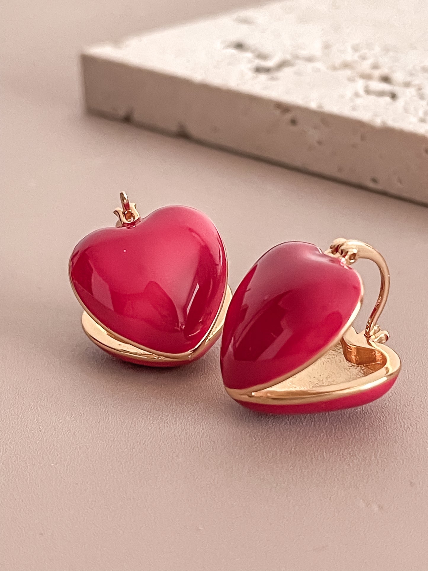 Enamel Glazed Heart Shaped Huggy Hoop Earrings