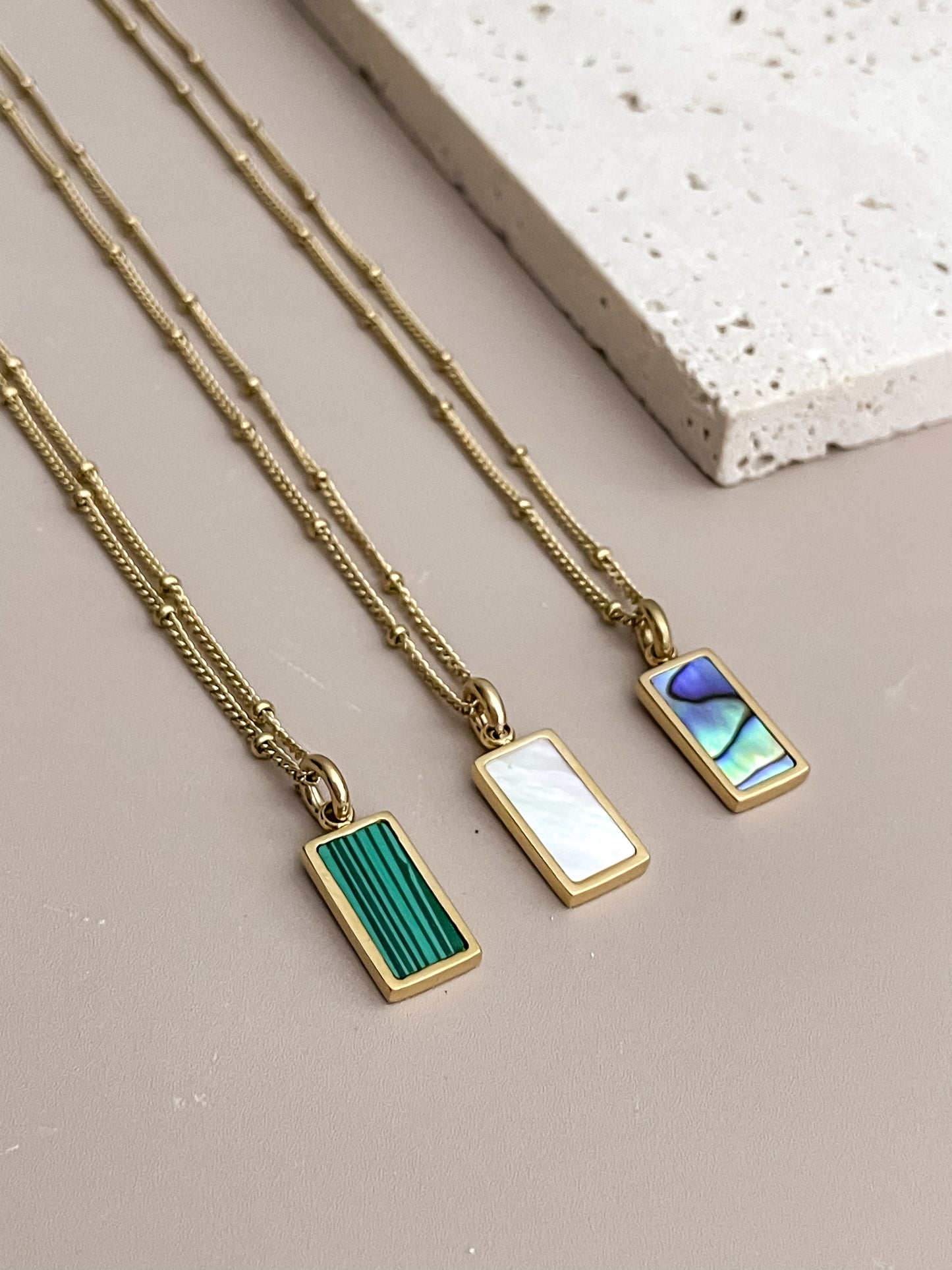 Gemstone Rectangular Pendant Necklace
