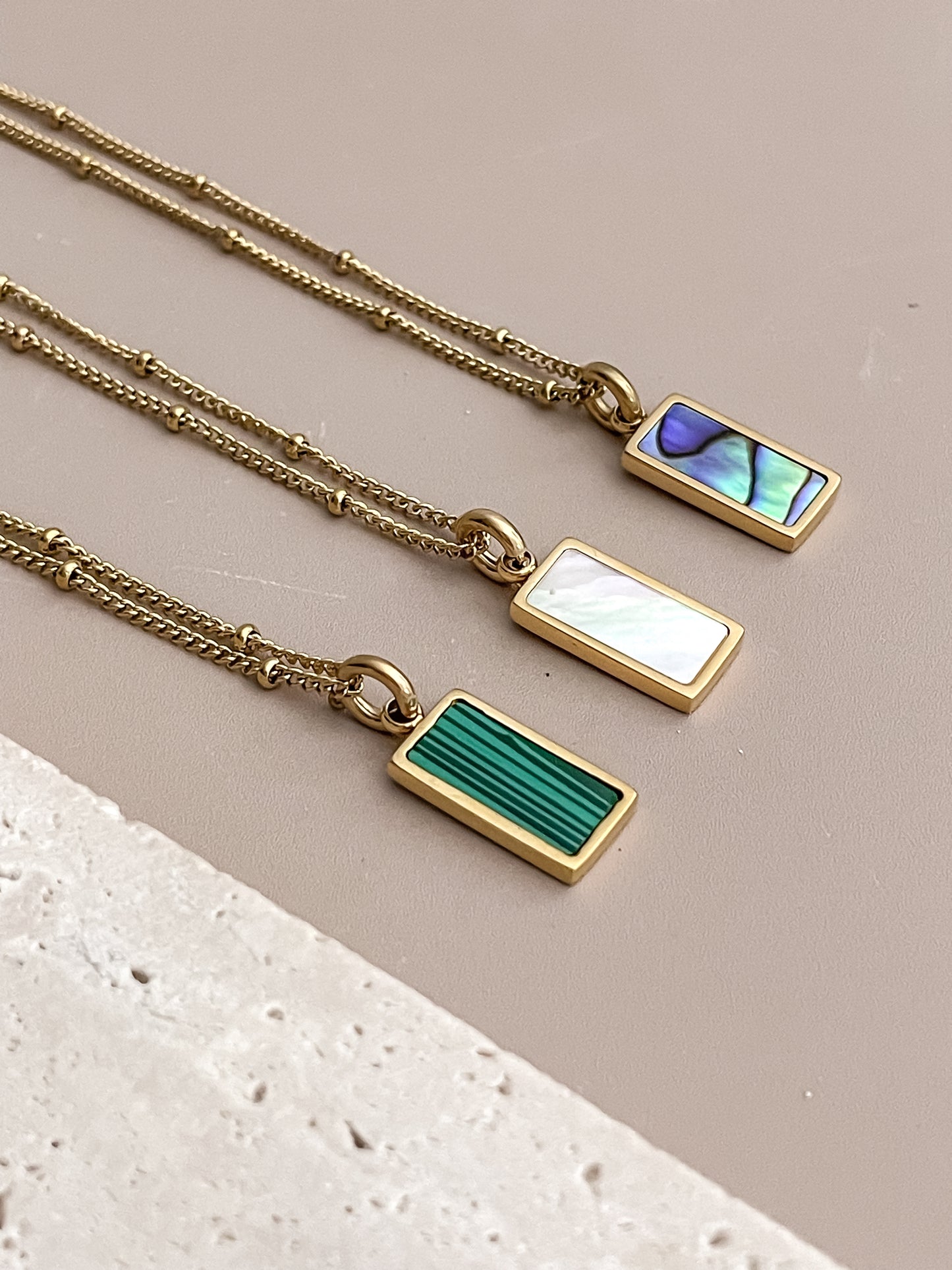 Gemstone Rectangular Pendant Necklace