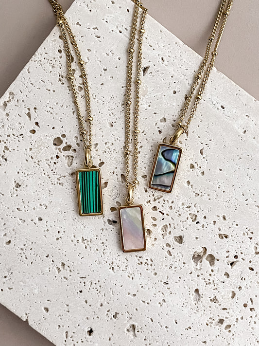 Gemstone Rectangular Pendant Necklace