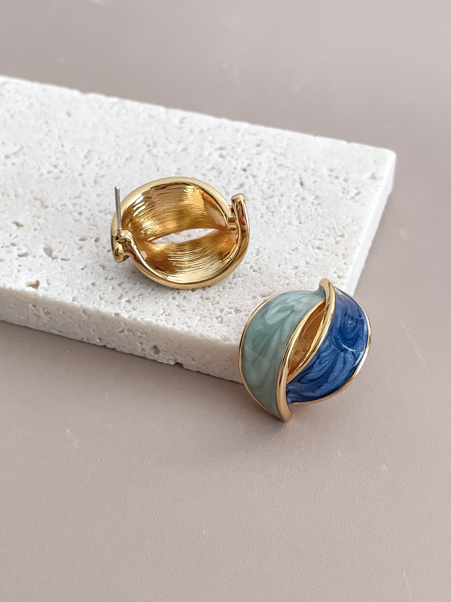 Enamel Crescent Stud Earrings