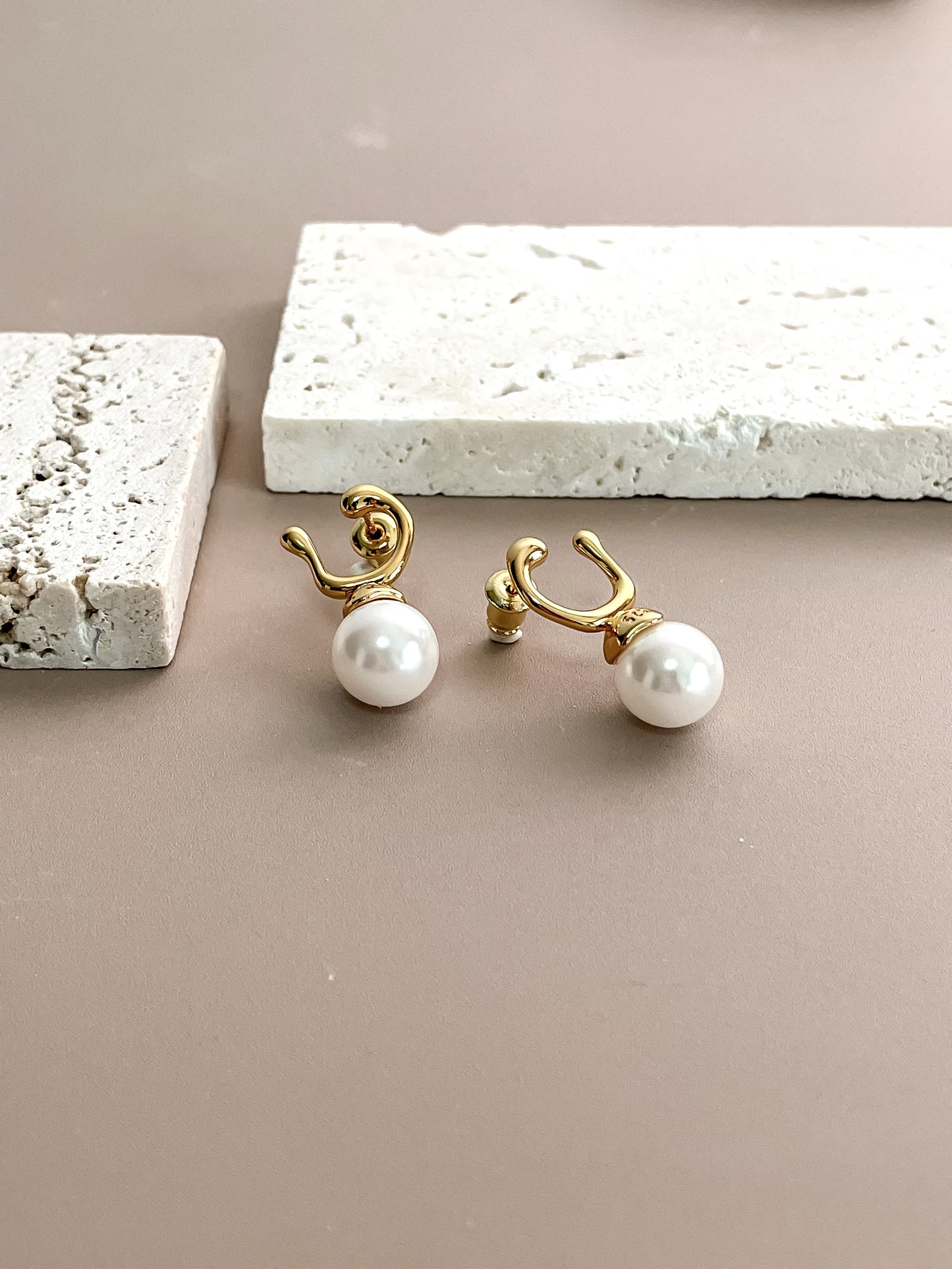 U-Shape Pearl Drop Earrings