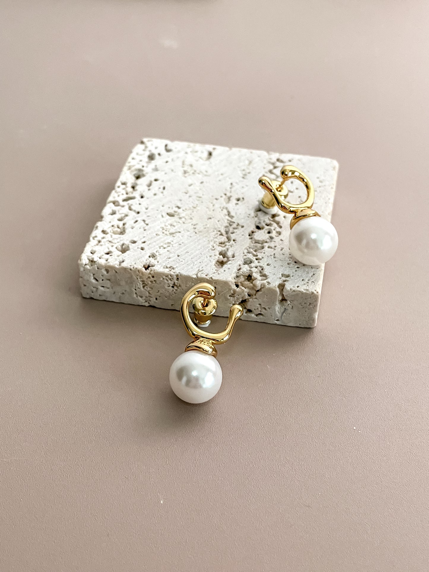 U-Shape Pearl Drop Earrings