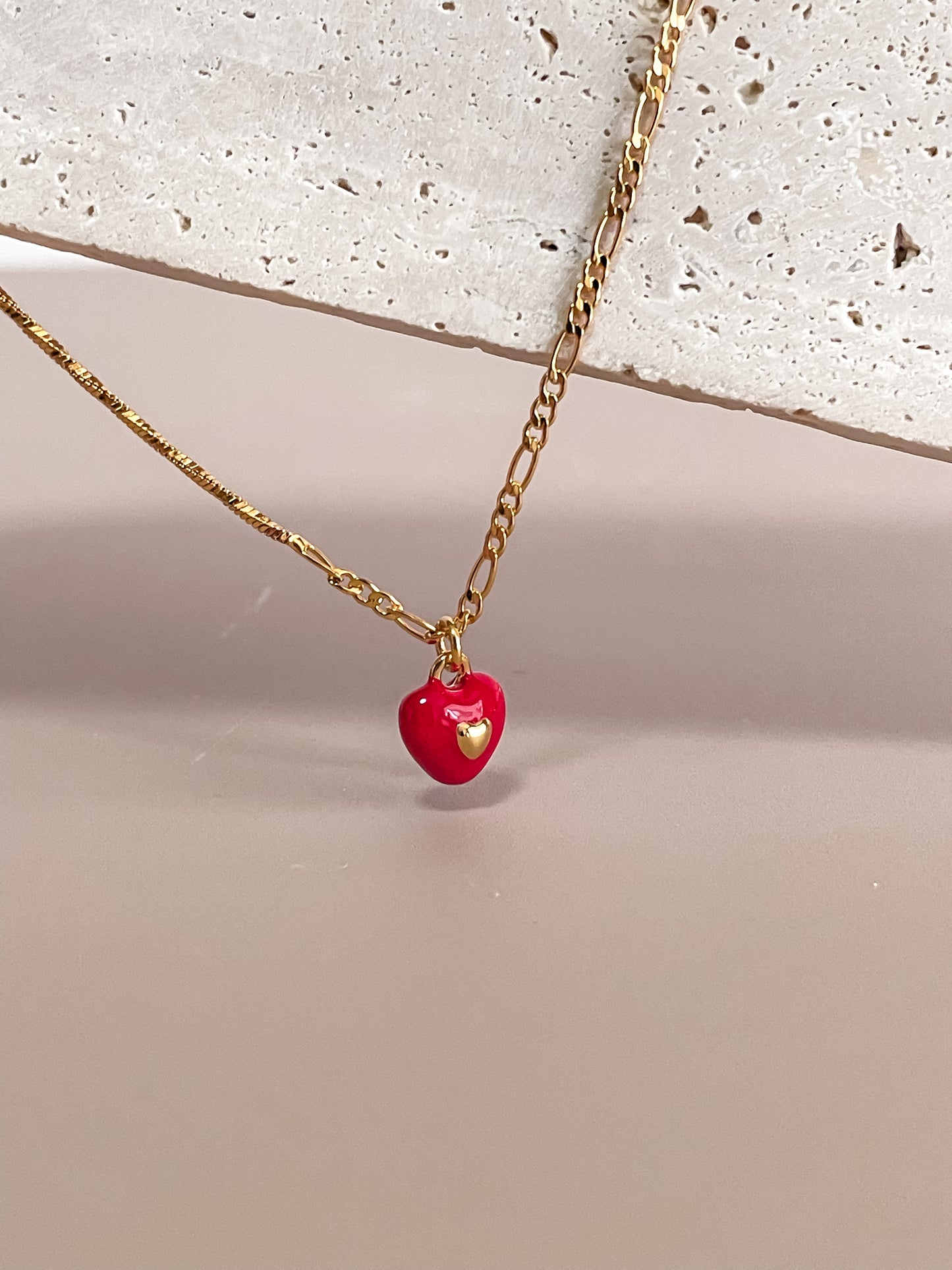 Red Enamel Sweet Heart Charm Necklace