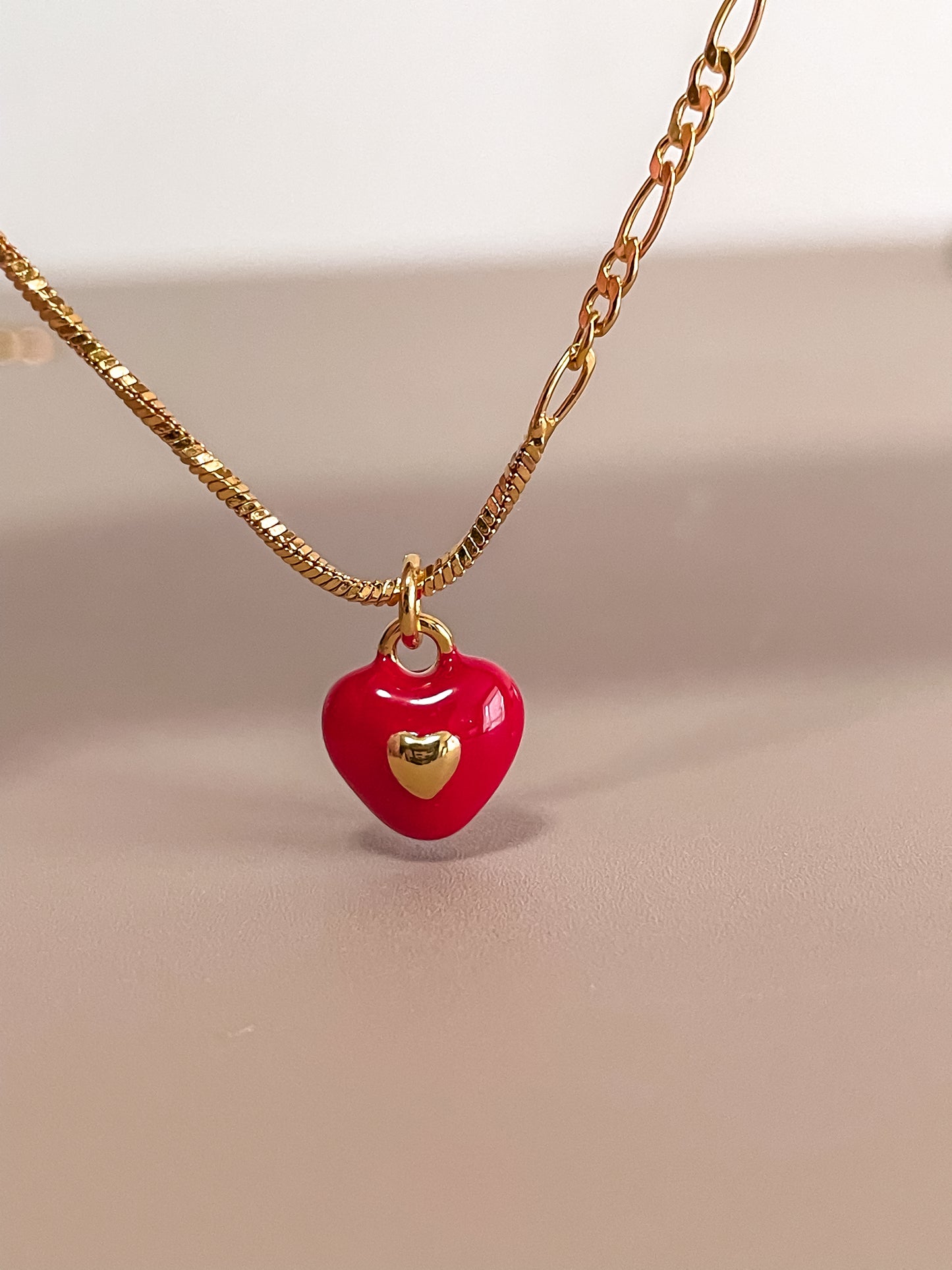 Red Enamel Sweet Heart Charm Necklace