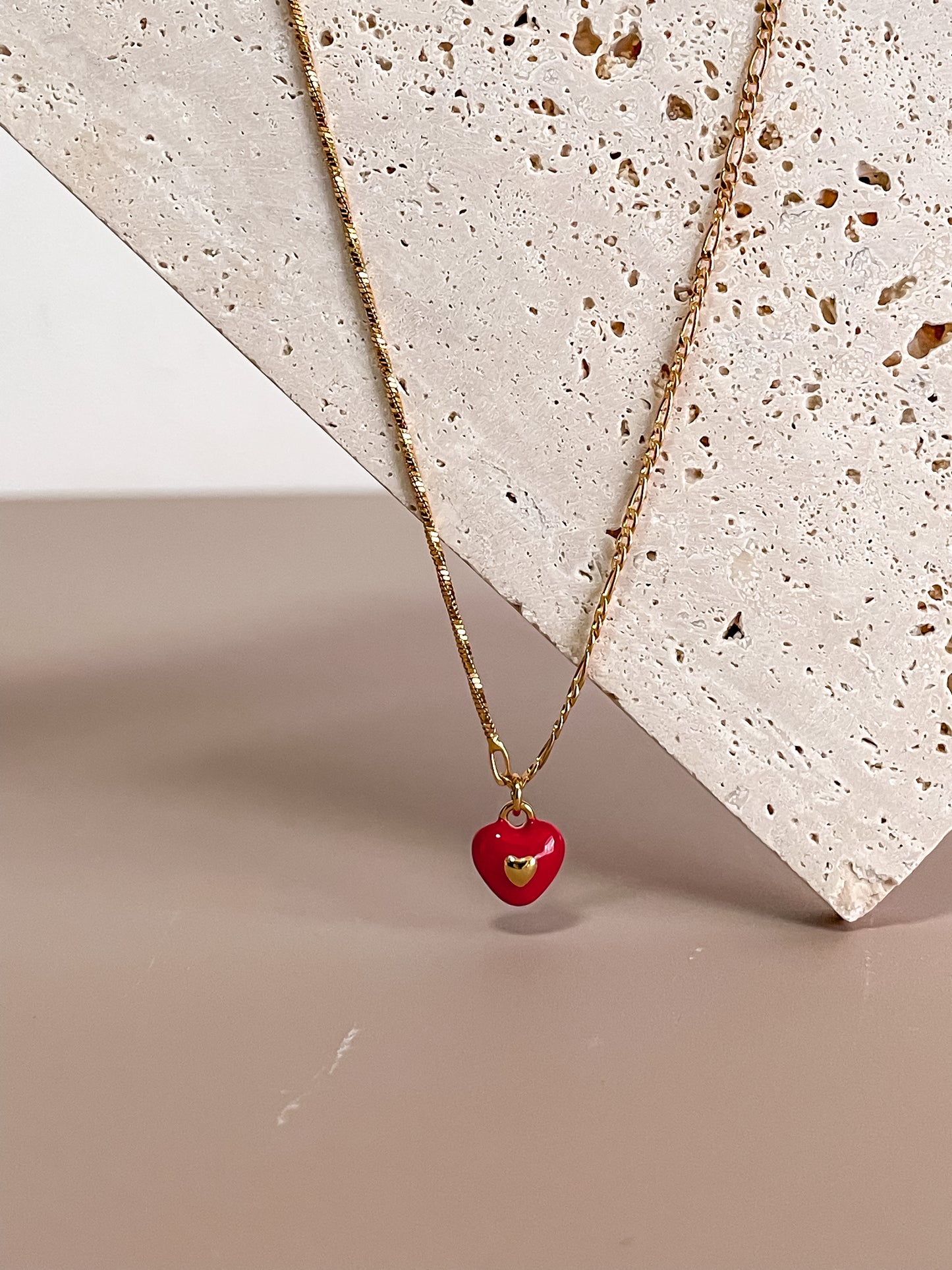 Red Enamel Sweet Heart Charm Necklace