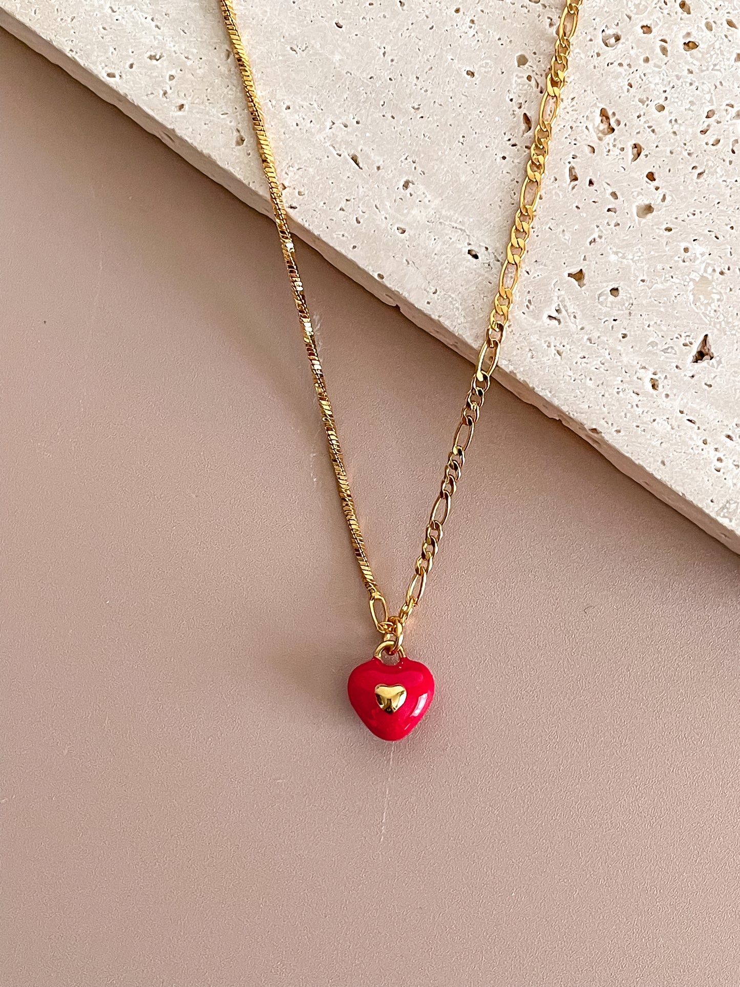 Red Enamel Sweet Heart Charm Necklace