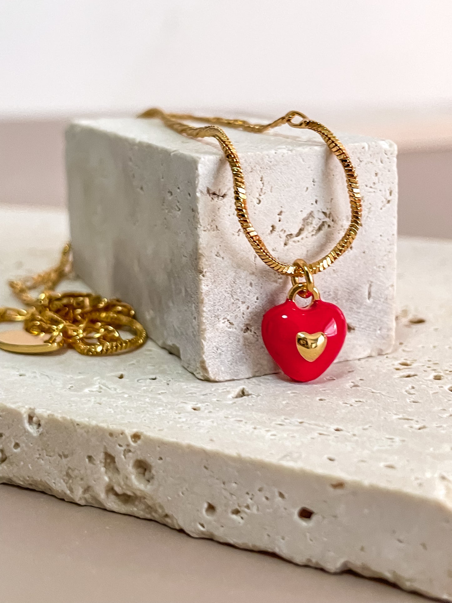 Red Enamel Sweet Heart Charm Necklace