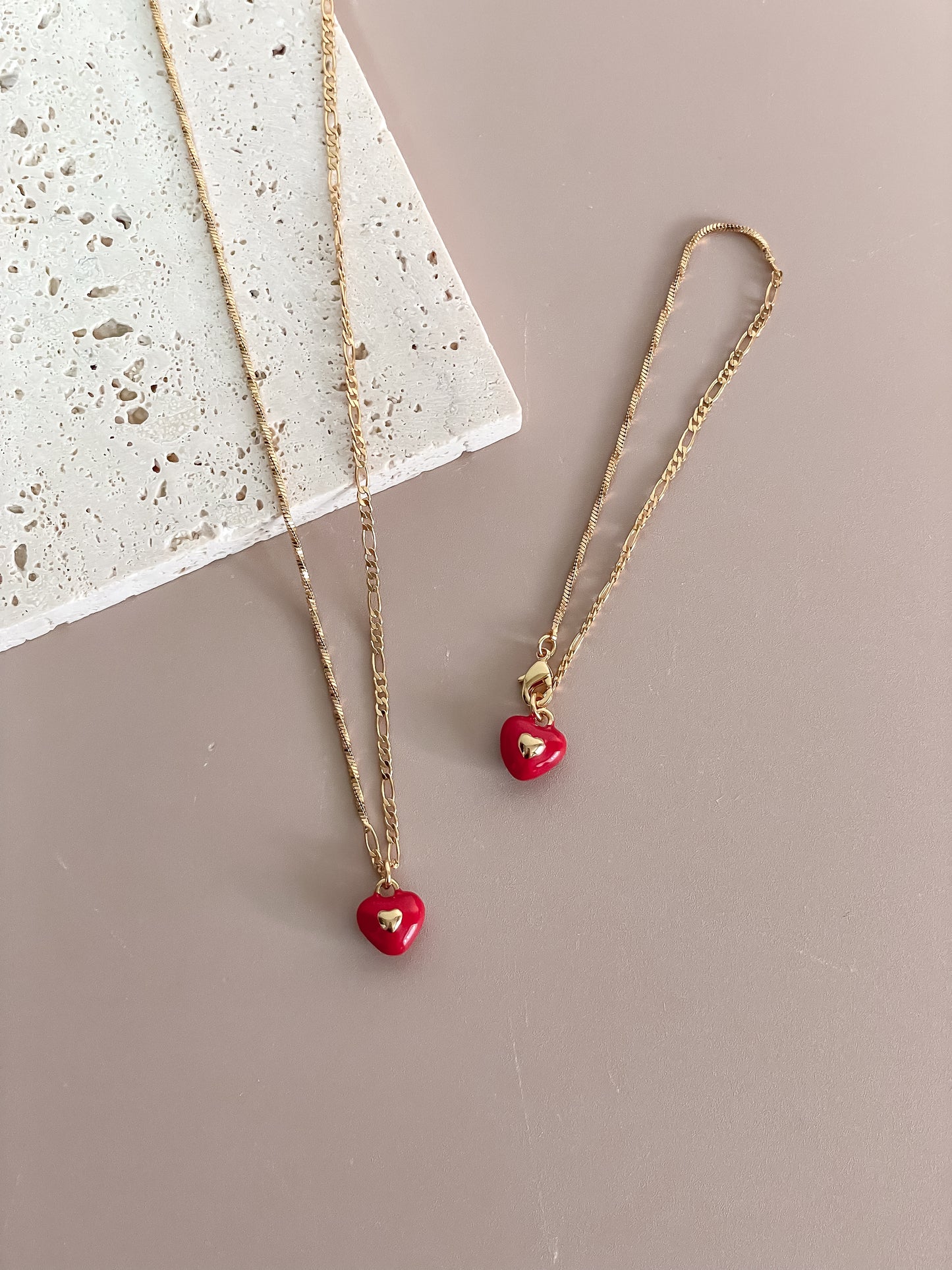 Red Enamel Sweet Heart Charm Matching Set