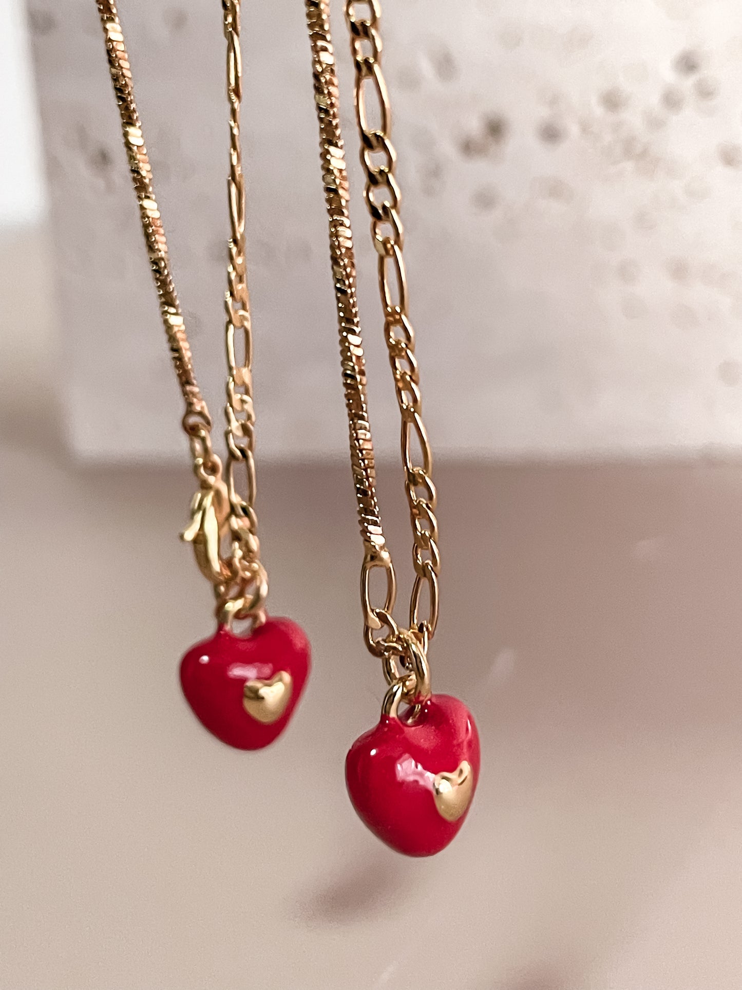 Red Enamel Sweet Heart Charm Matching Set