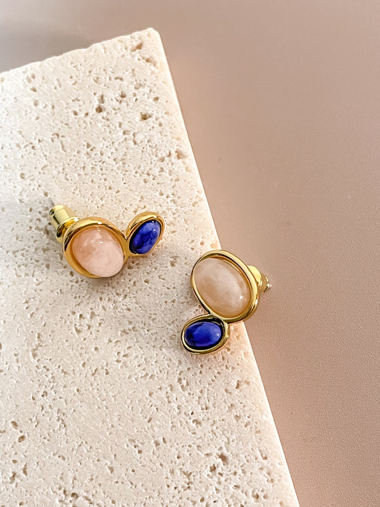 French Retro Gemstone Stone Earrings