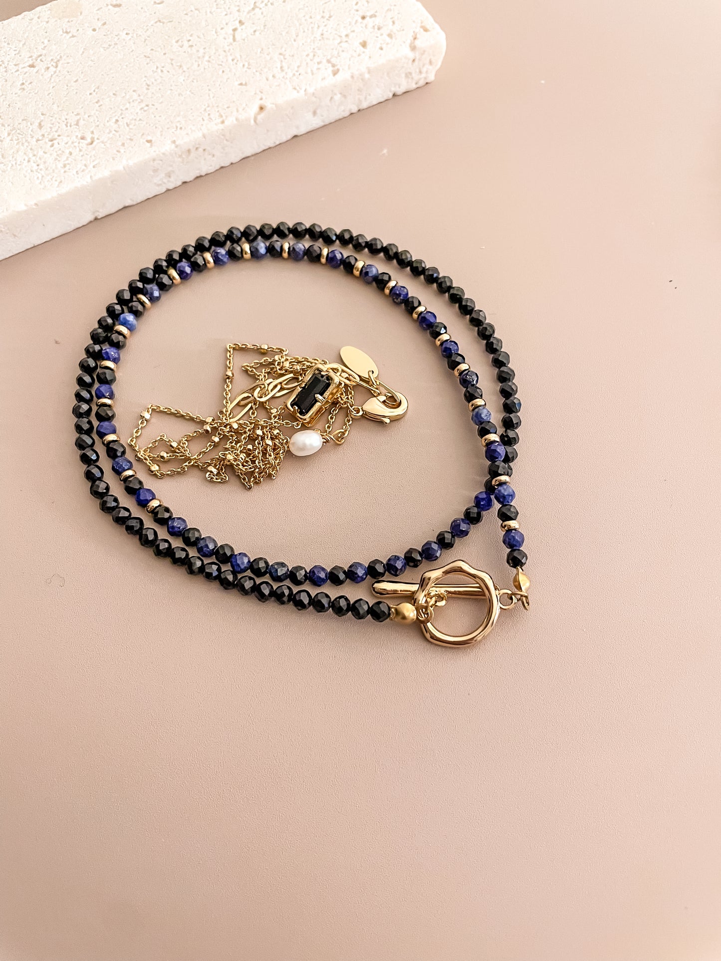 Lapis Lazuli And Black Spinel Beaded Necklace