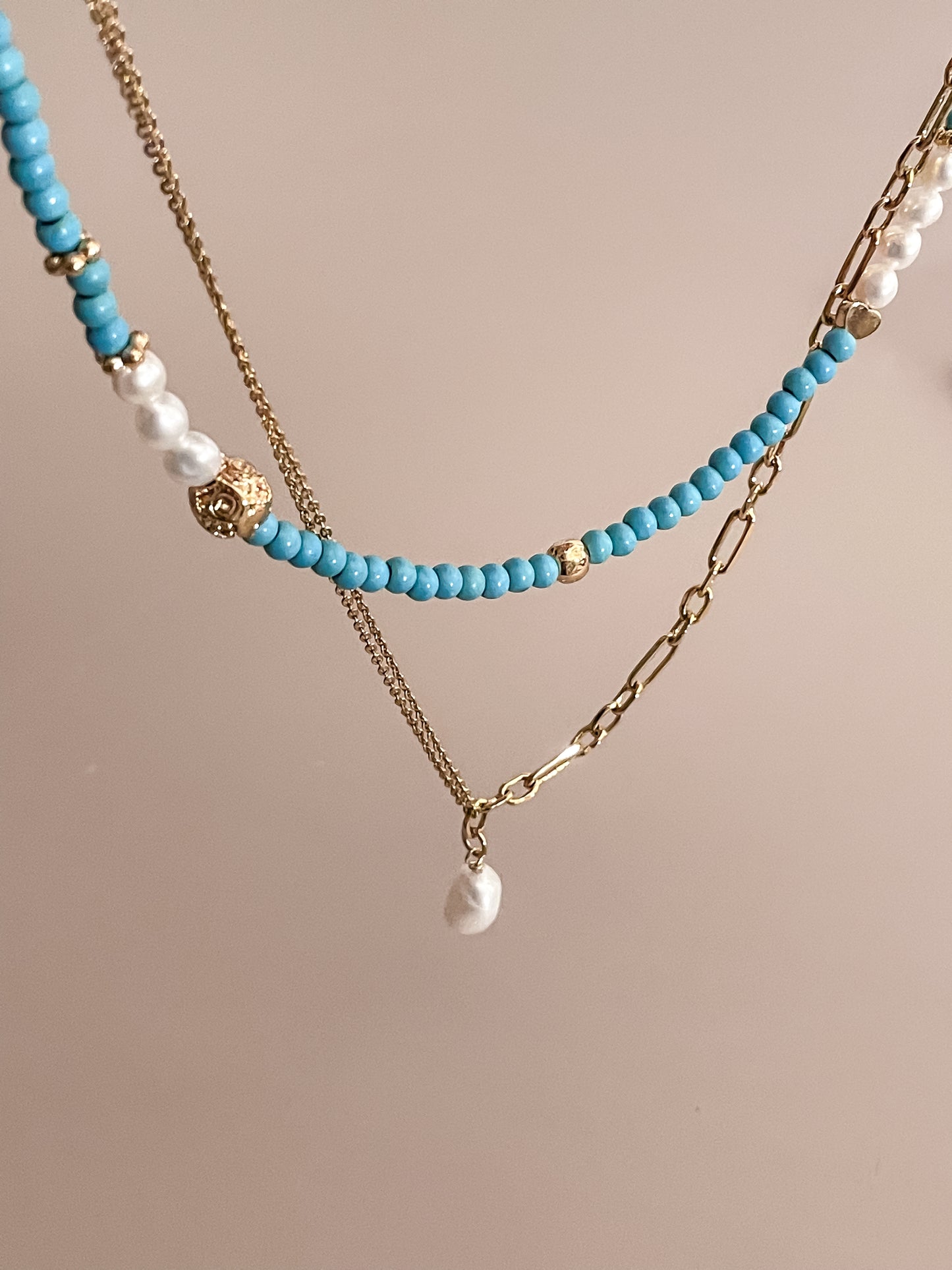 Turquoise Beaded Necklace w/ Pearl