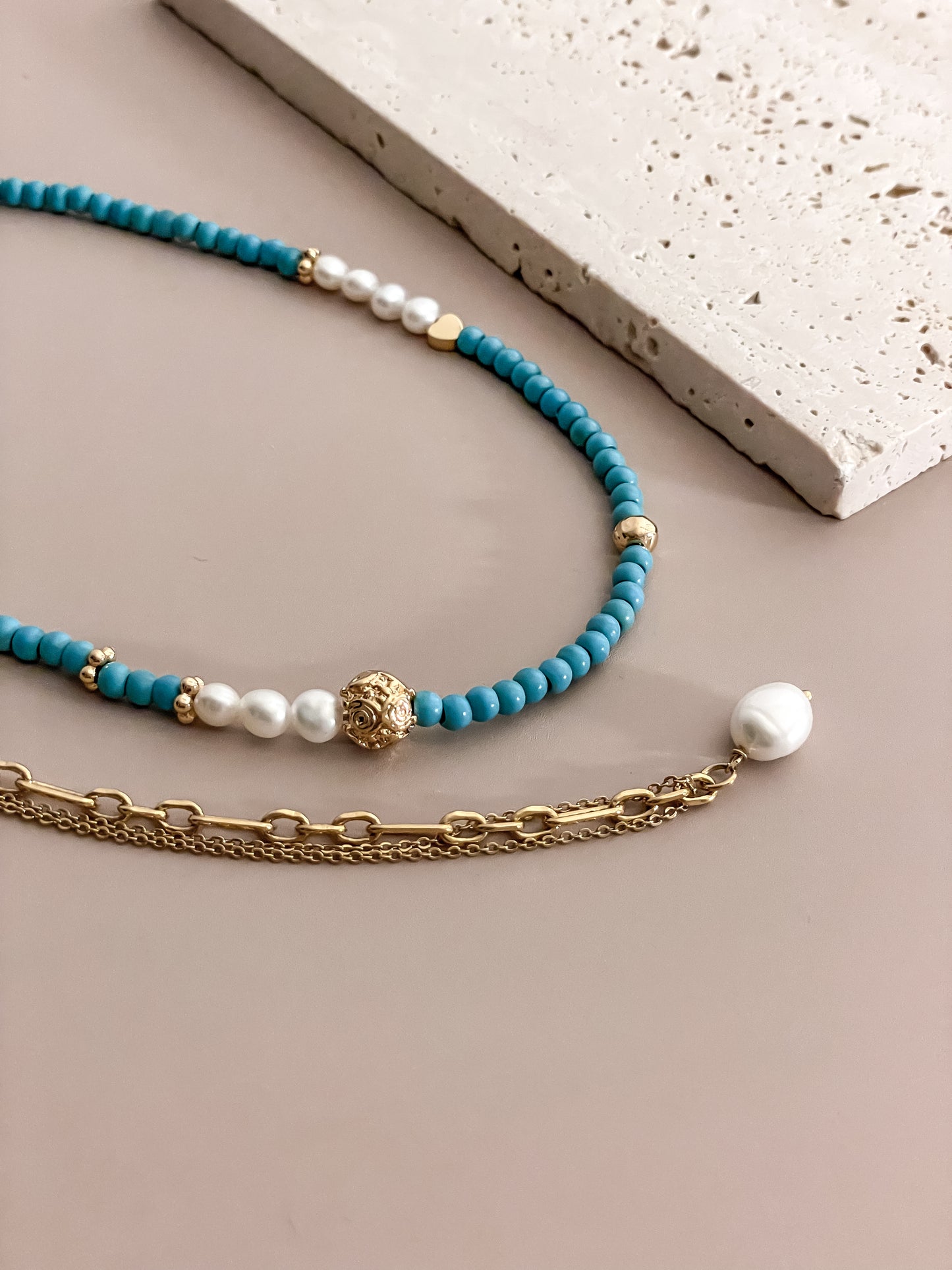 Turquoise Beaded Necklace w/ Pearl