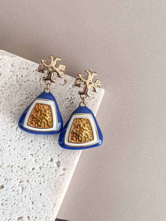 Triangle Blue Enamel Earrings