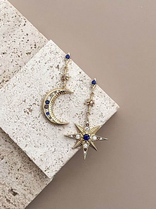 Zirconia Star and Moon Earrings