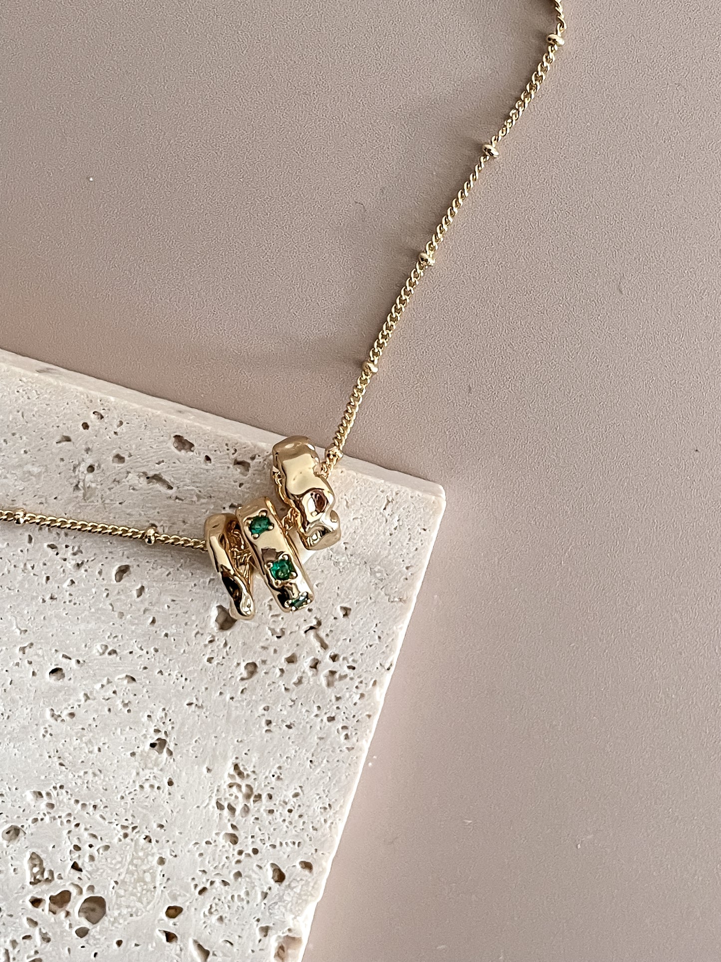 Green Zircon Ring Charm Necklace