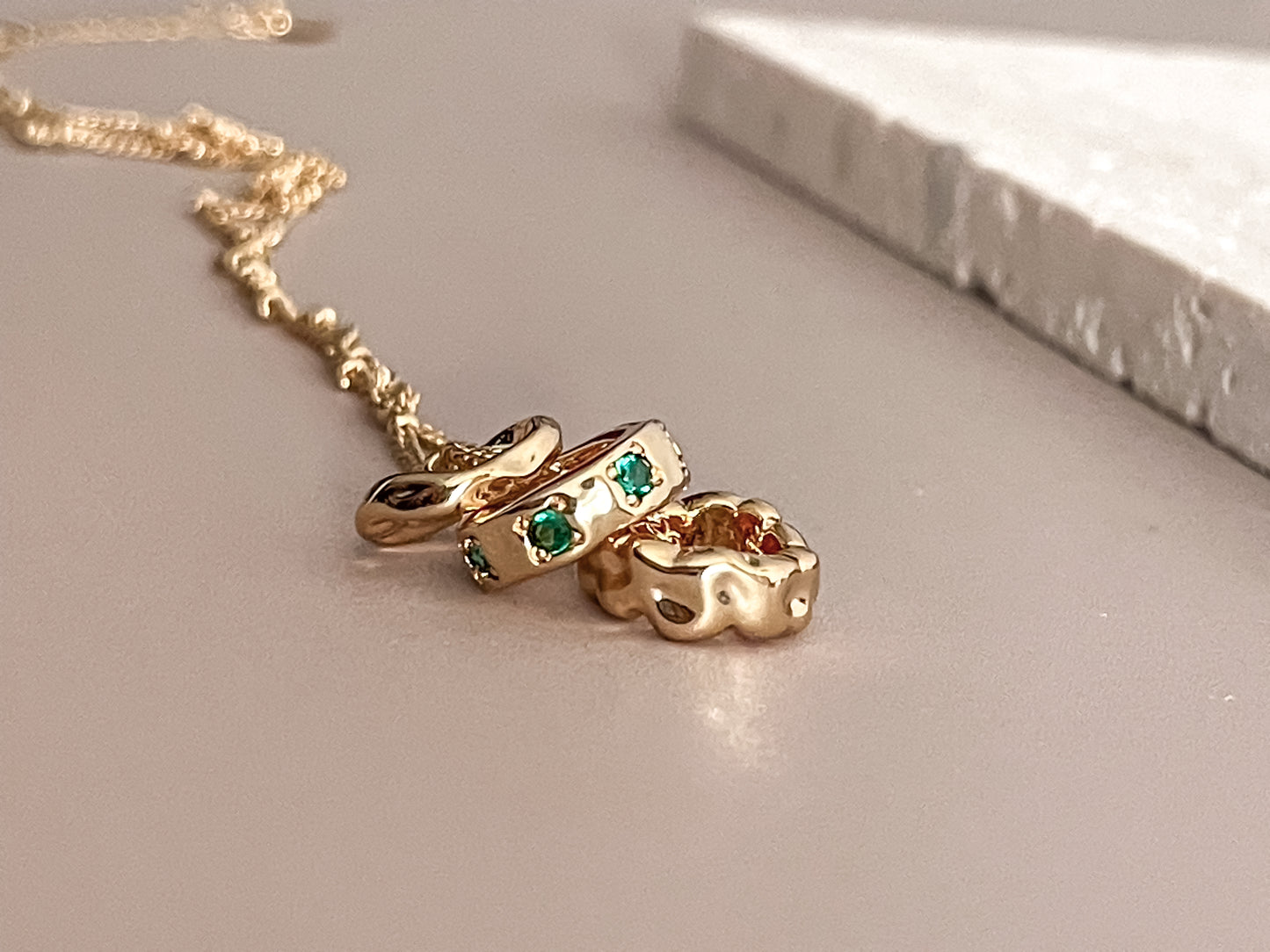 Green Zircon Ring Charm Necklace