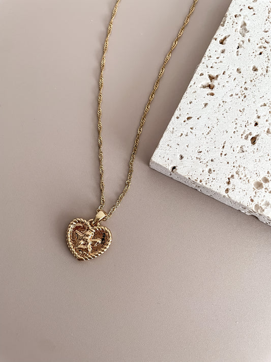 Gold Heart Necklace w/Angel Motif