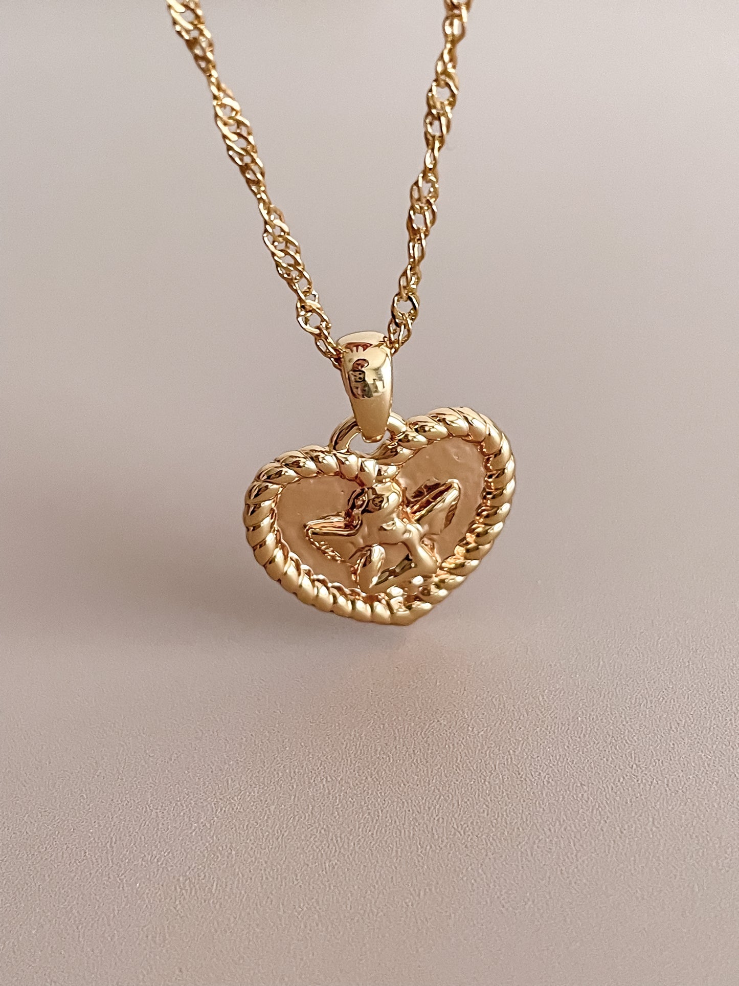 Gold Heart Necklace w/Angel Motif
