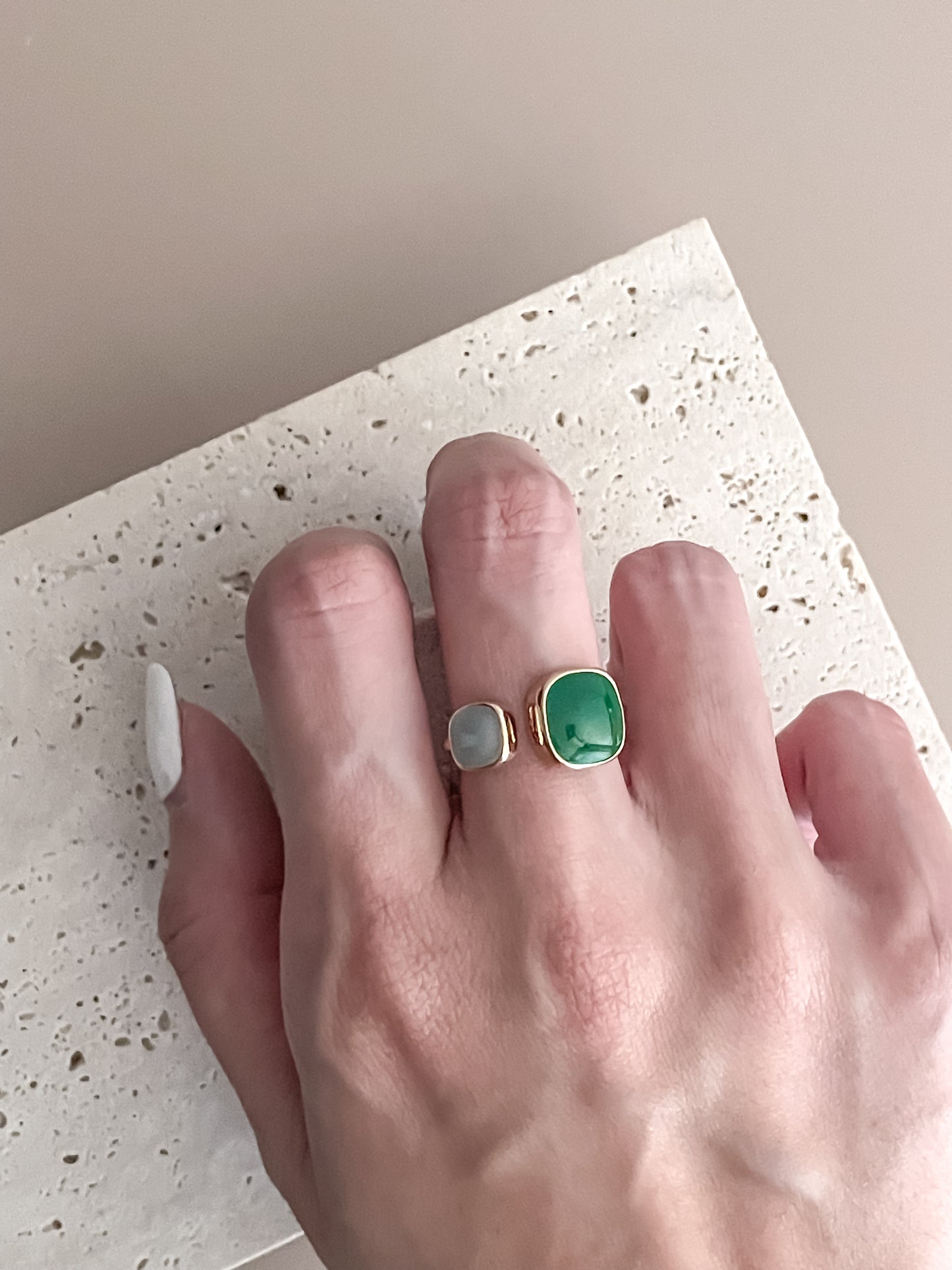 Asymmetric Green Enamel Ring