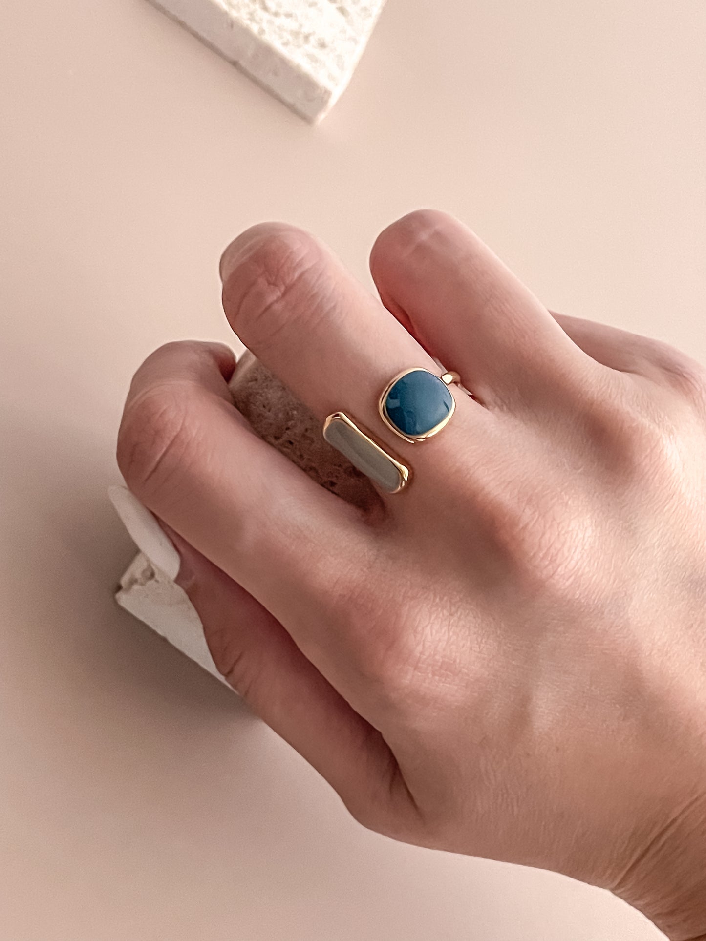 Asymmetric Blue Enamel Ring