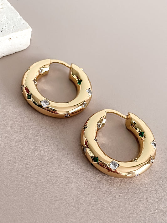 Colorful Zirconia Hoop Earrings 18K Gold Plated Zircon Star Latched Hoops