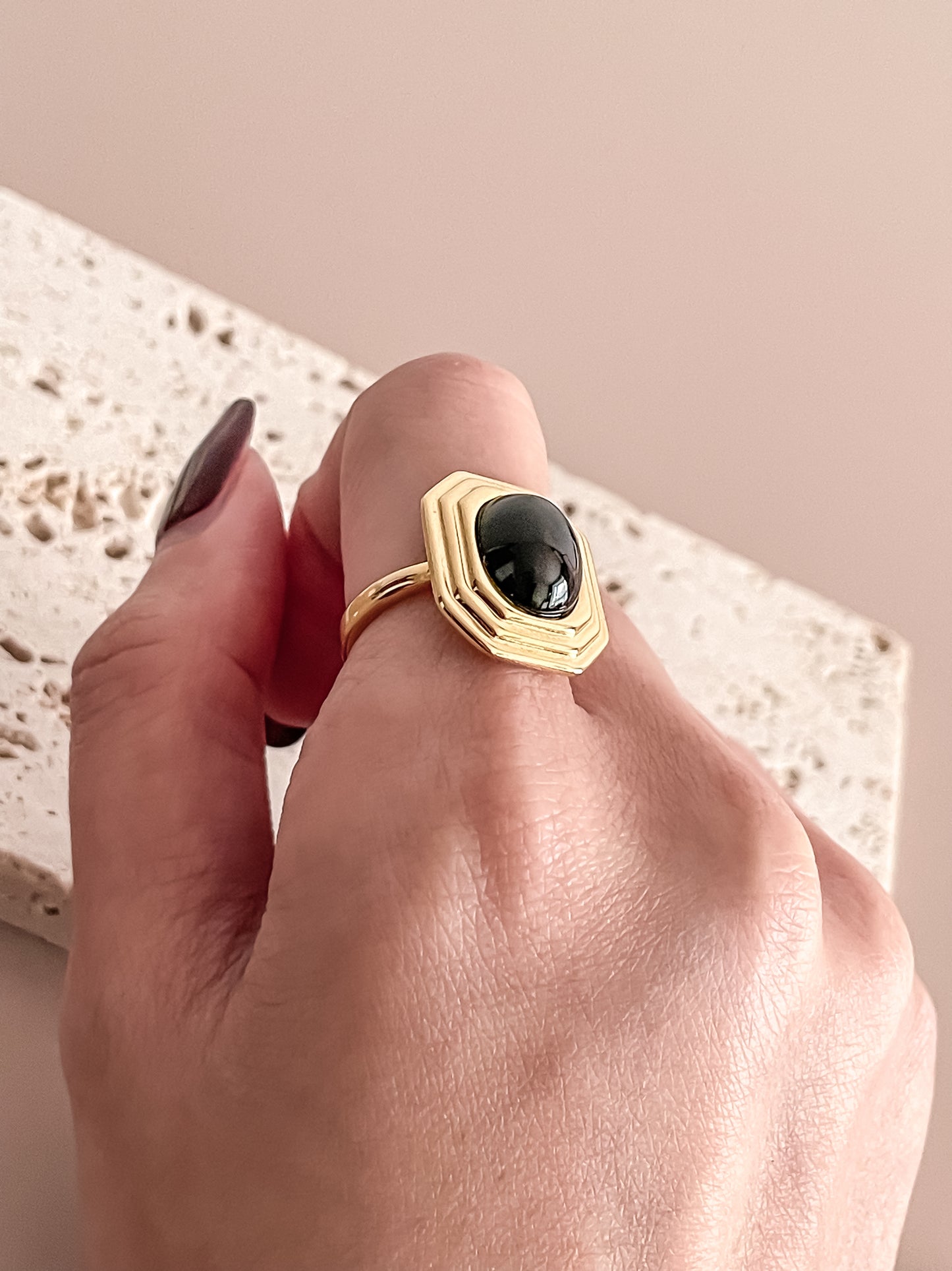 Square Onyx Statement Ring