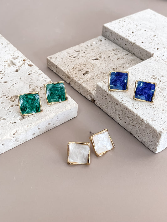 Enamel Square Earrings