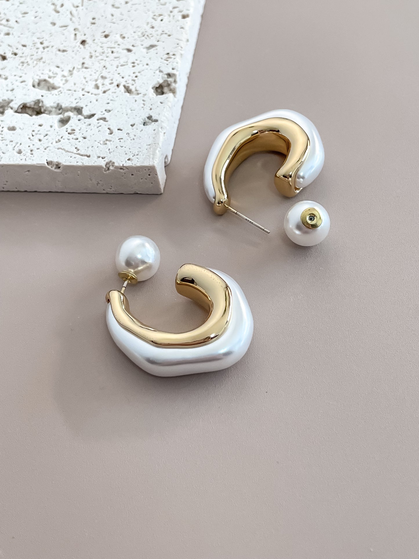 C-Shaped Pearl Earrings