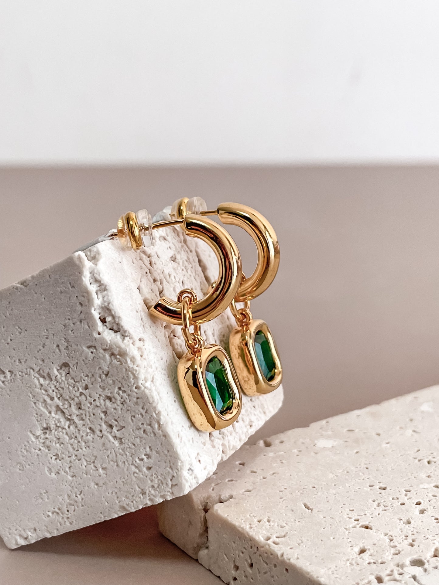 Square Emerald Pendant C-Shape Earrings