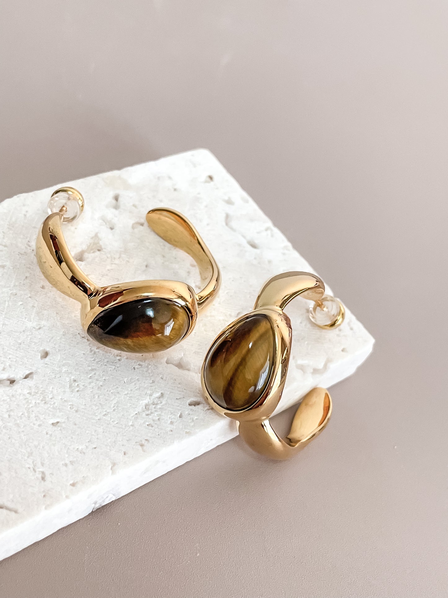 Tiger's Eye C-Shape Stud Earrings