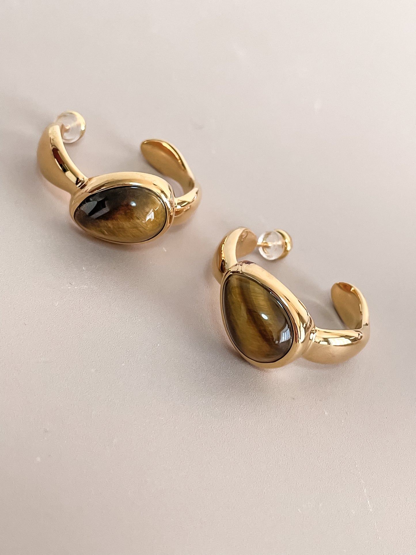 Tiger's Eye C-Shape Stud Earrings