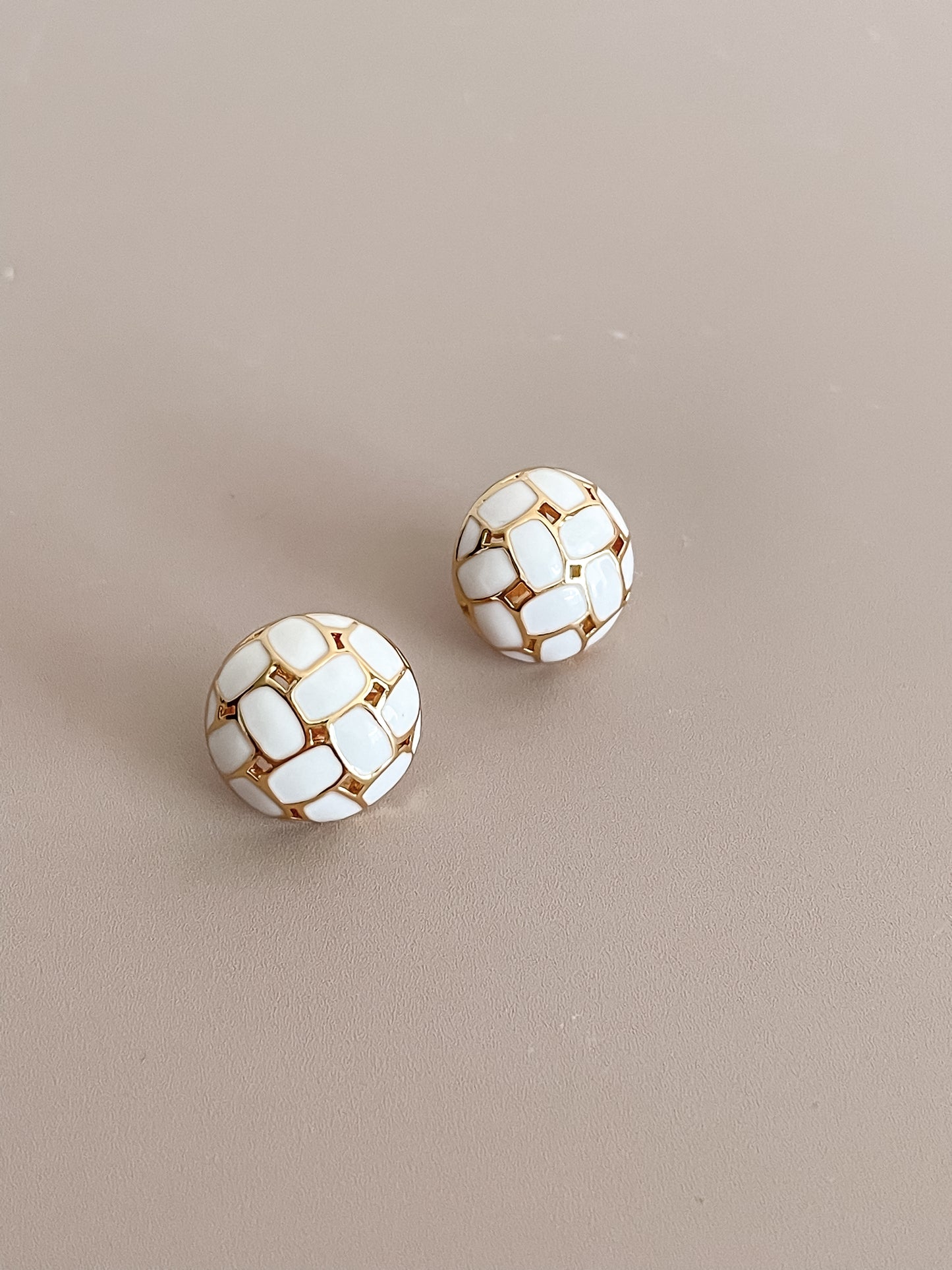 White Enamel Dome Stud Earrings